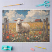 Schapen in een Wildflower Field Rustiek Boerderij Tissuepapier (Craft)