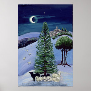 Schapen in een winterlandschap poster