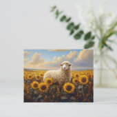 Schapen in een Zonnebloem Veld Schilderij Briefkaart (Staand voorkant)