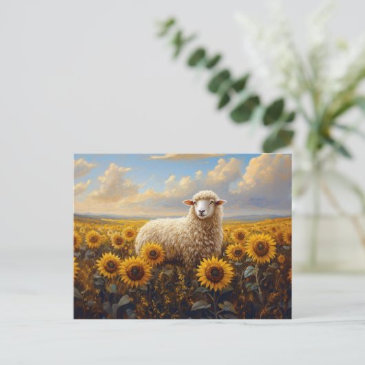 Schapen in een Zonnebloem Veld Schilderij Briefkaart (Staand voorkant)