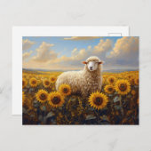 Schapen in een Zonnebloem Veld Schilderij Briefkaart (Voorkant / Achterkant)