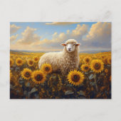 Schapen in een Zonnebloem Veld Schilderij Briefkaart (Voorkant)