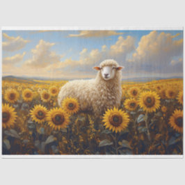 Schapen in een zonnebloem Veld Schilderij Decoupag Tissuepapier