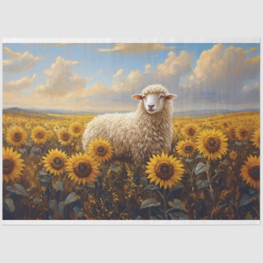 Schapen in een zonnebloem Veld Schilderij Decoupag Tissuepapier (Voorkant)
