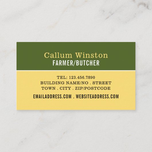 Schapen in het veld, boer en slager visitekaartje (Achterkant)