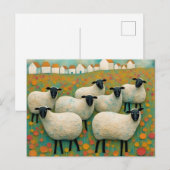 Schapen in het veld Kleine huizen op een rij Briefkaart (Voorkant / Achterkant)