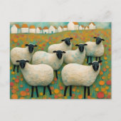 Schapen in het veld Kleine huizen op een rij Briefkaart (Voorkant)