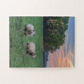 Schapen in het veld met zonsondergang legpuzzel (Horizontaal)