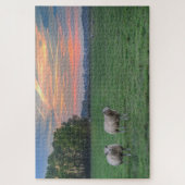Schapen in het veld met zonsondergang legpuzzel (Verticaal)