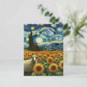 Schapen in het Zonnebloemenveld Een Faux Van Gogh Briefkaart (Staand voorkant)