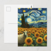 Schapen in het Zonnebloemenveld Een Faux Van Gogh Briefkaart (Voorkant / Achterkant)