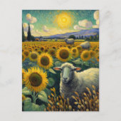 Schapen in het Zonnebloemveld Van Gogh Briefkaart (Voorkant)