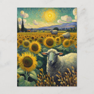 Schapen in het zonnebloemveld Van Gogh Briefkaart
