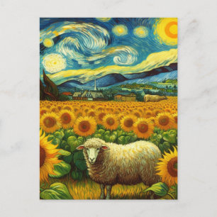 Schapen in het Zonnebloemveld Van Gogh Stijl Briefkaart