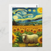 Schapen in het Zonnebloemveld Van Gogh Stijl Briefkaart (Voorkant / Achterkant)