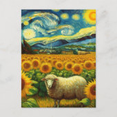 Schapen in het Zonnebloemveld Van Gogh Stijl Briefkaart (Voorkant)