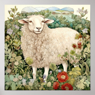 Schapen in Meadow Schilderen Poster