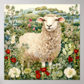 Schapen in Meadow Schilderen Poster (Voorkant)