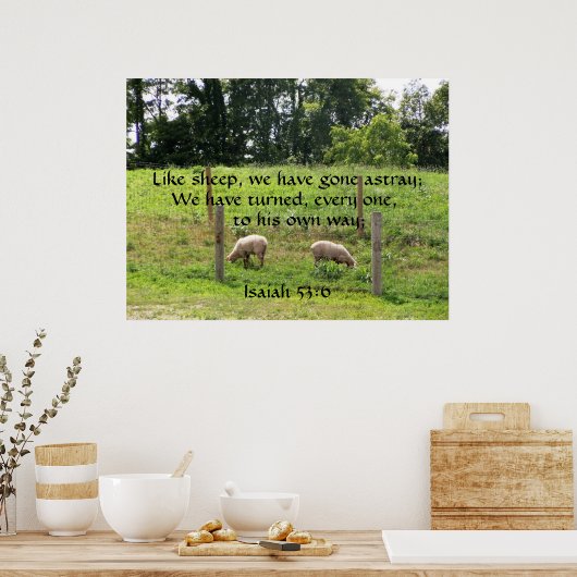 Schapen in pasta met de Druk van de Manuscripten Poster (Keuken)