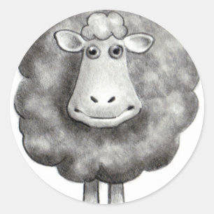 SCHAPEN IN PENCIL RONDE STICKER