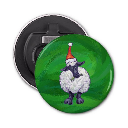 Schapen in Santa Hat op groen Button Flesopener (Voorkant)