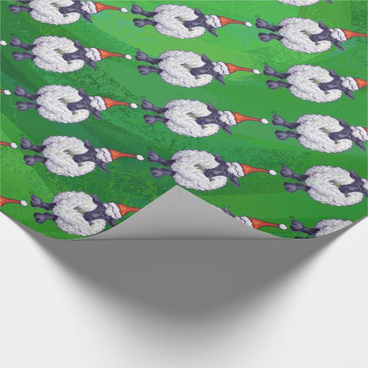 Schapen in Santa Hat op groen Cadeaupapier (Hoek)