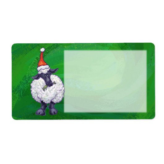 Schapen in Santa Hat op groen Etiket (Voorkant)