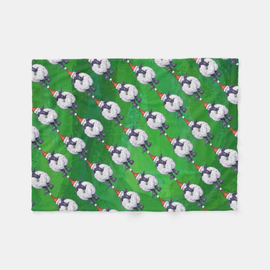 Schapen in Santa Hat op groen Fleece Deken (Voorkant (Horizontaal))