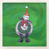 Schapen in Santa Hat op groen Glazen Onderzetter (Voorkant)