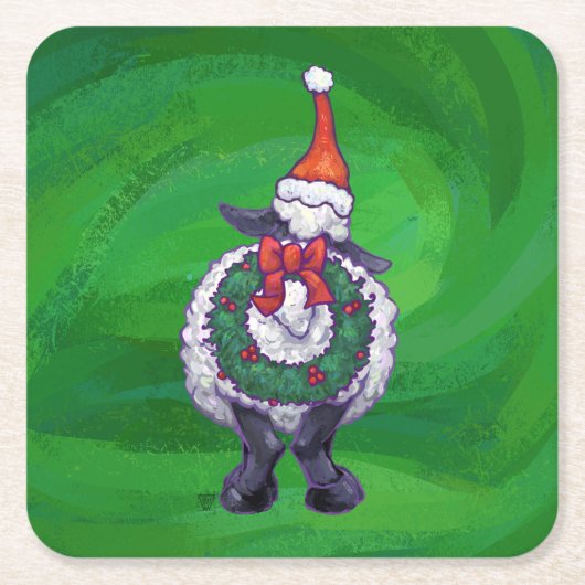 Schapen in Santa Hat op groen Kartonnen Onderzetters (Voorkant)