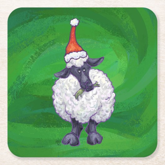 Schapen in Santa Hat op groen Kartonnen Onderzetters (Voorkant)