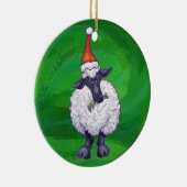 Schapen in Santa Hat op groen Keramisch Ornament (Rechts)
