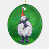 Schapen in Santa Hat op groen Keramisch Ornament (Links)