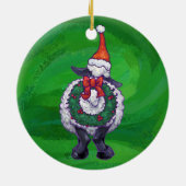 Schapen in Santa Hat op groen Keramisch Ornament (Achterkant)