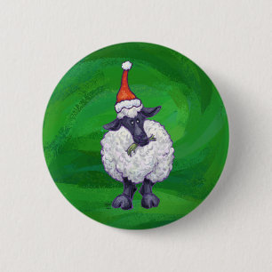 Schapen in Santa Hat op groen Ronde Button 5,7 Cm