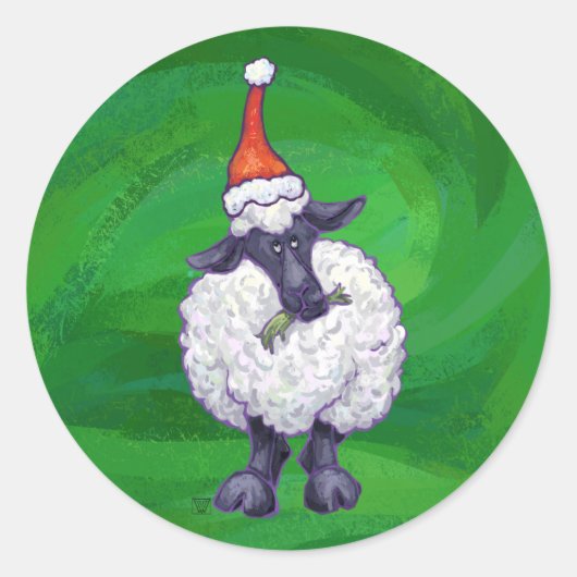 Schapen in Santa Hat op groen Ronde Sticker (Voorkant)