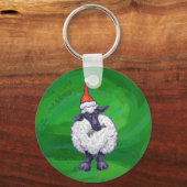 Schapen in Santa Hat op groen Sleutelhanger (Voorkant)