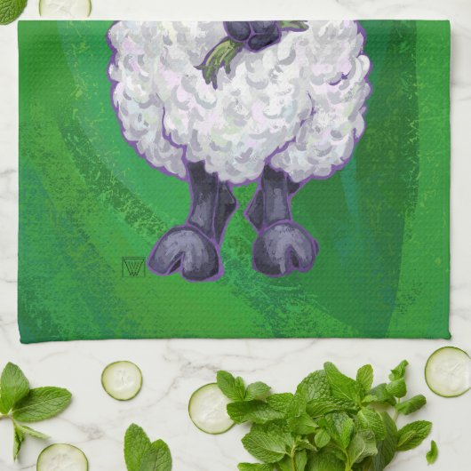 Schapen in Santa Hat op groen Theedoek (Gevouwen)