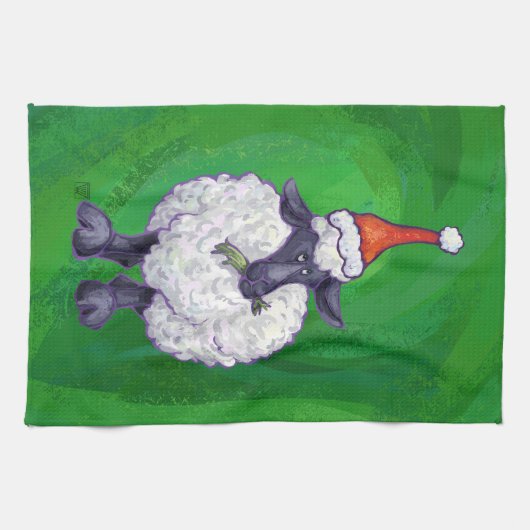 Schapen in Santa Hat op groen Theedoek (Horizontaal)