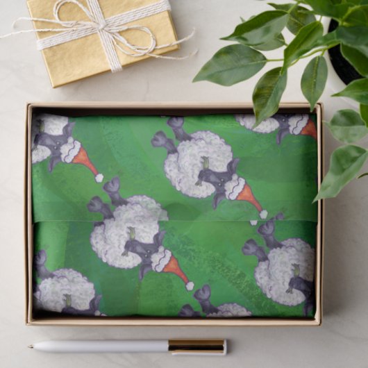Schapen in Santa Hat op groen Tissuepapier (Geschenk)