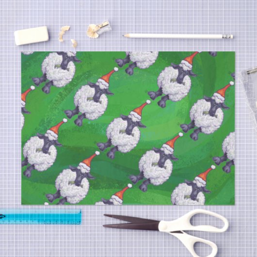 Schapen in Santa Hat op groen Tissuepapier (Craft)