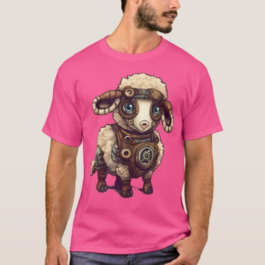 Schapen in Steampunk Mechanical Gear Vibrant Sheep T-shirt (Voorkant)
