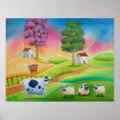 Schapen koeien folk art naive schilderij G Bruce Poster (Voorkant)