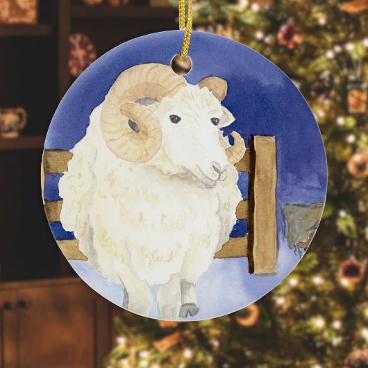 Schapen met de krullende hoorn (Friendly Beasts Se Keramisch Ornament
