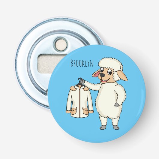 Schapen met een jasje cartoon button flesopener (Voorkant)