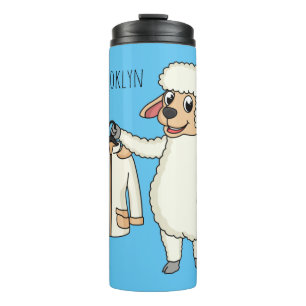 Schapen met een jasje cartoon thermosbeker