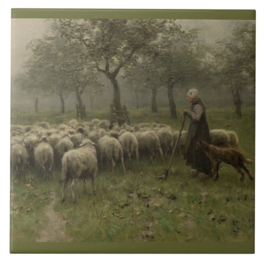 Schapen met een kudde schapen, Anton Mauve Tegeltje (Voorkant)