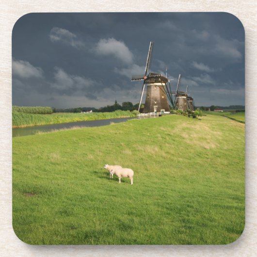 Schapen met windmolens onder donkere wolken bier onderzetter (Voorkant)