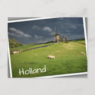 Schapen met windmolens onder donkere wolken briefkaart
