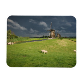Schapen met windmolens onder donkere wolken magneet